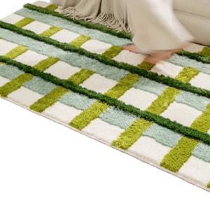 【中国直邮】 HSPM 田园小清新植绒地毯装饰垫簇绒隔凉卧室书房耐磨可机洗地毯可折叠60*120cm