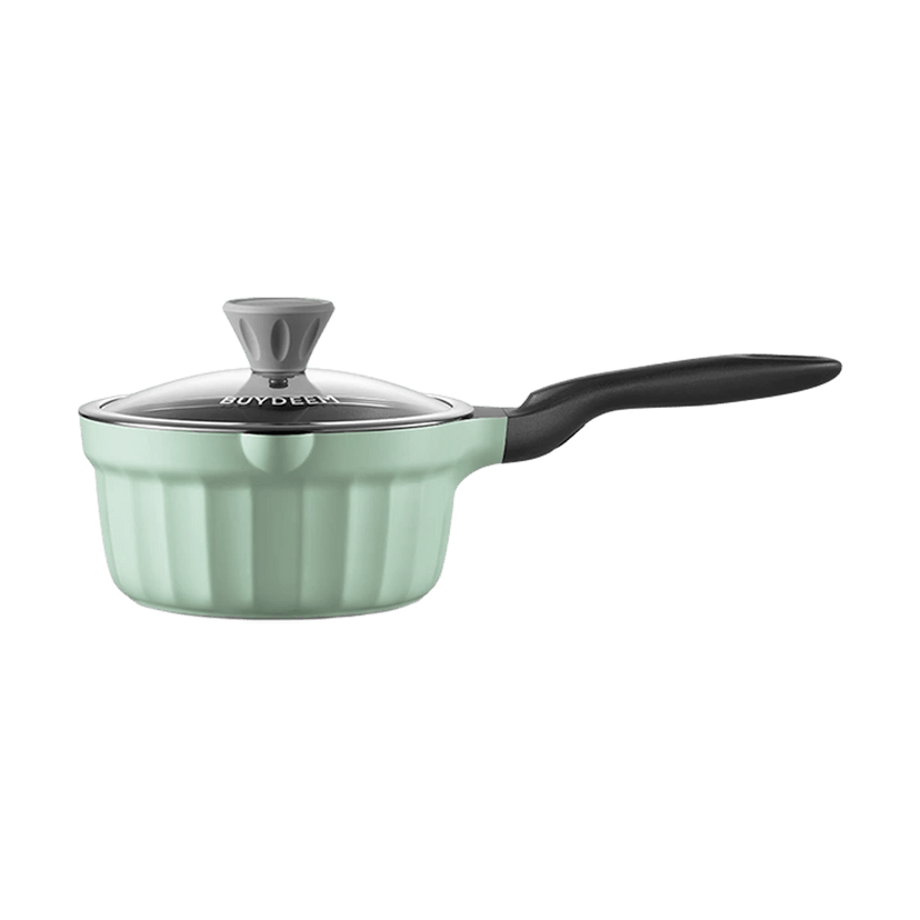 Cast Aluminum Sauce Pan Mini Pot with Glass Lid Green 7"