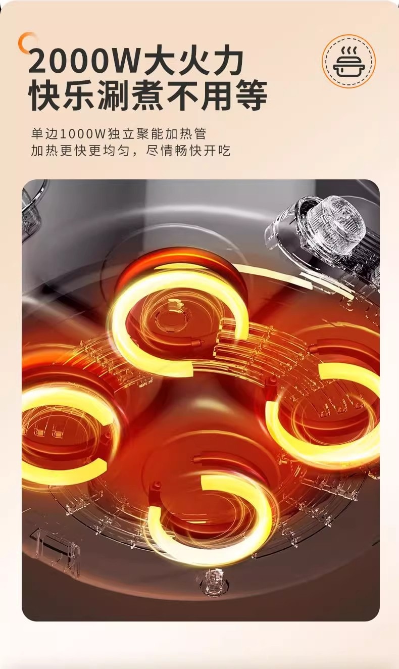 美国 法提娜 多功能鸳鸯电火锅、四宫格电火锅 6L超大容量  【2000w大火力 安全防烫手柄】双边独立控温、智能防干烧安全美规电锅不粘锅底多人份【日常家庭聚餐必备锅具】
