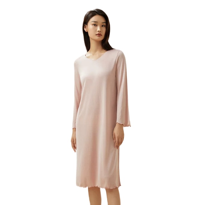 Mulberry Silk Knitting Women's Pyjamas Long Sleeve Nightgown Pajamas YZFDC301# Milk Pink L