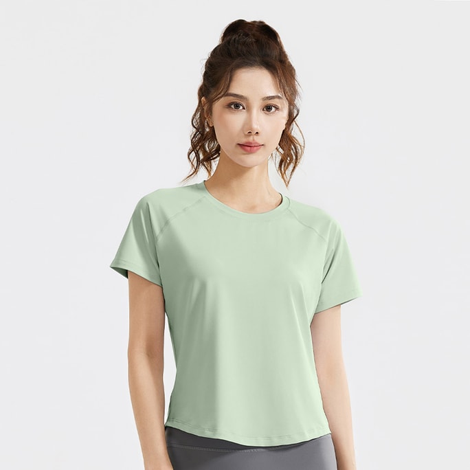 【中國直郵】 HSPM 新款寬鬆網紗短袖休閒透氣T卹 淺豆綠 M