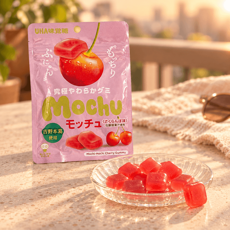 UHA Mochu Cherry Gummy Candy, 1.58 oz【Yoshino Kudzu, Satonishiki