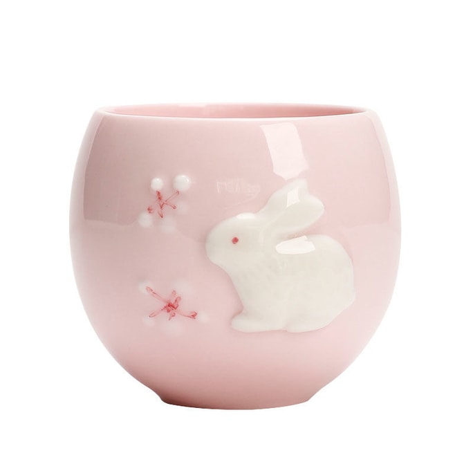 [선물] 토끼 양각 세라믹 찻잔, 분홍색 귀여운 옥토끼 찻잔, 쿵푸 차 세트, 중추절 선물, 선물 상자, 1개