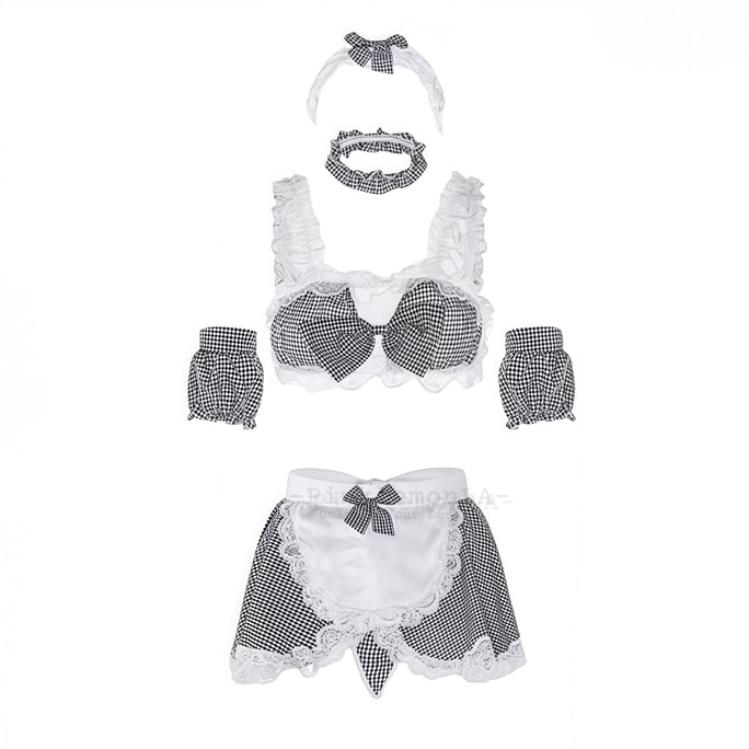 【PinklemonLA】フレンチスイートチェック柄レースメイド服セクシーランジェリー