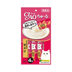 [일본 직배송] CIAO 고양이 간식 - 츄루 소프트 미트 페이스트, 수분 공급 고기 퓨레 고양이 스틱, 닭고기 + 단새우맛, 14g*4개입