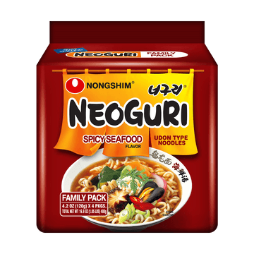 韩国NONGSHIM农心 NEOGURI 小浣熊乌龙面 乌冬面拉面 辣海鲜味 4包入 480g【BTS田柾国同款】