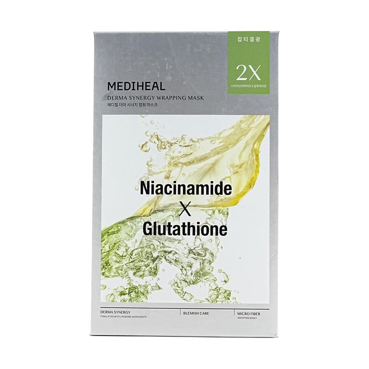 mediheal niacinamide and glutathione Derma Synergy Wrapping Mask Pack, Niacinamide X Glutathione, Vegan, 10pcs - Blemish | Toning | Glowing