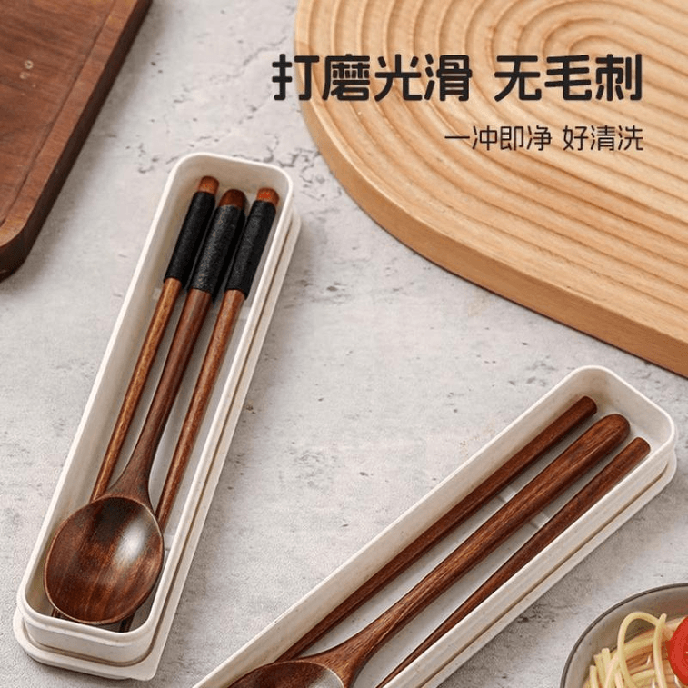【中国直邮】 MINISO 名创优品 筷子勺子套装木质一人用便携式餐具三件套 原木色23.5cm 3