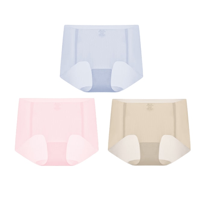 ubras 內褲無尺寸小涼風中腰平角褲(三條裝)-粉末藍色+淺桃粉色+瓷肌色-均碼