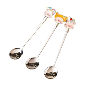 lulu pig collaboration 3-piece stainless steel long spoon set (Circus + Cherry Cake + Croissant)