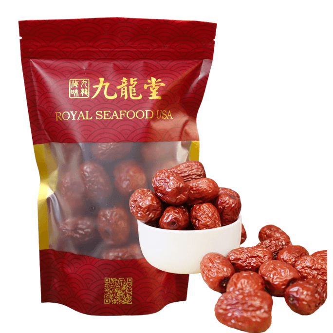 Jiulongtang 최고 품질의 Xinjiang Ruowu 붉은 대추 225g, 얇은 껍질, 두꺼운 살, 작은 핵심, 반 파운드