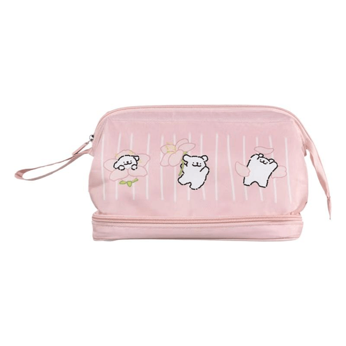 【中国からの直送】ミニソウ LINE犬コラボ ダブルレイヤーメイクアップバッグ ピンク（1個）