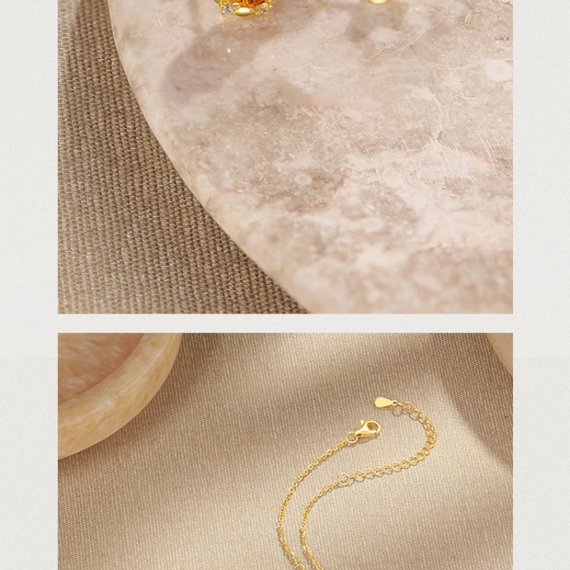 【中国直邮】 周六福 橘子汽水耳钉女S925银耳饰黄金色轻奢小众送女友本命年礼物 一对装