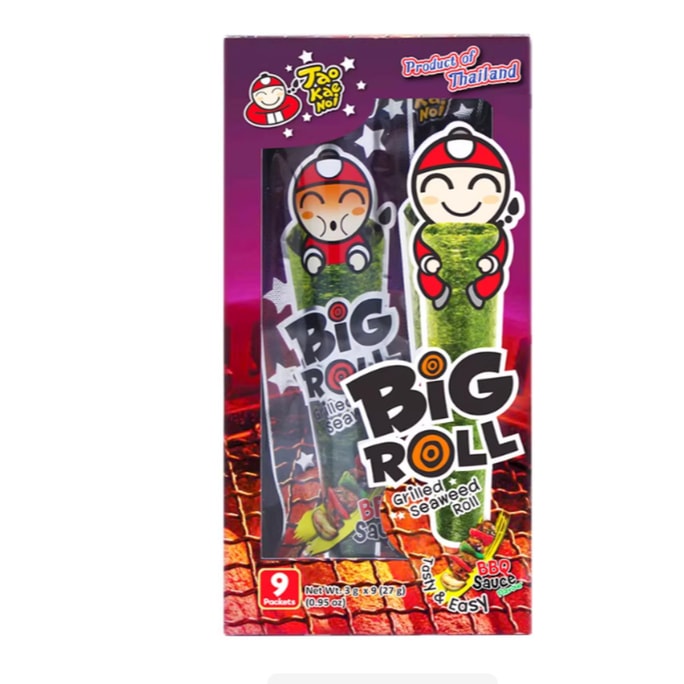 【中國直郵】 泰國 TAO KAE NOI 小老闆 燒烤味烤海苔卷 即食脆紫菜 休閒零食 27g(9條裝)*2盒