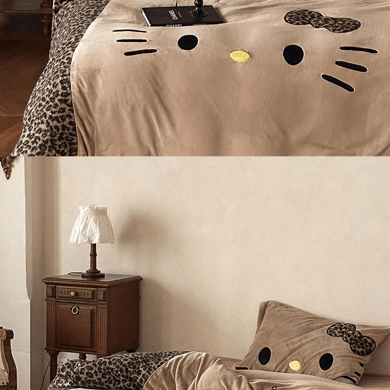 【中國直郵】 Lullabuy 野甜小貓牛奶絨床上四件套 床品被套枕套-Double