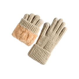 【中国直邮】 亲太太 冬季女士触屏手套 雪尼尔双层防寒加厚保暖手套加绒针织手套 一双装  米色