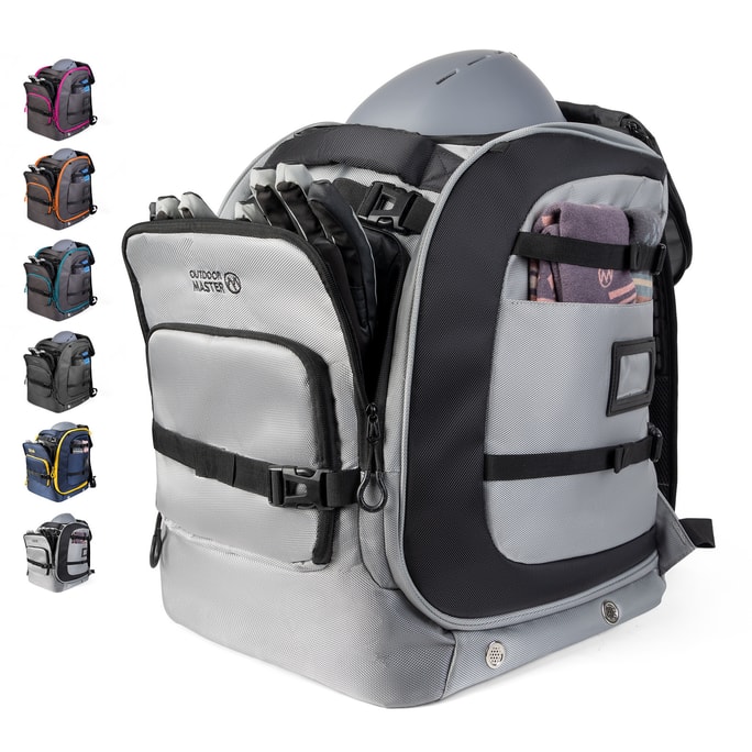 ski boot bag 65L Backpack Waterproof  for Ski Helmets Goggles&Accessories Men&Women- Silver Grey