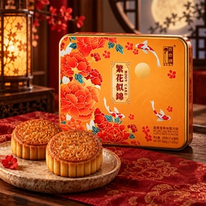 Splendid Blooms Egg Yolk & Lotus Seed Paste Mooncakes, 4 Pieces 17.63 oz【Mid-Autumn Festival Gift Box】