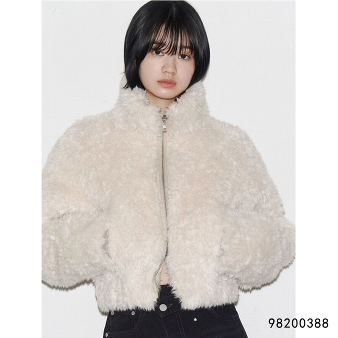 【日本直送】EMODA ミニフリースショートジャケット ファスナー付き オフホワイト フリーサイズ (1枚)