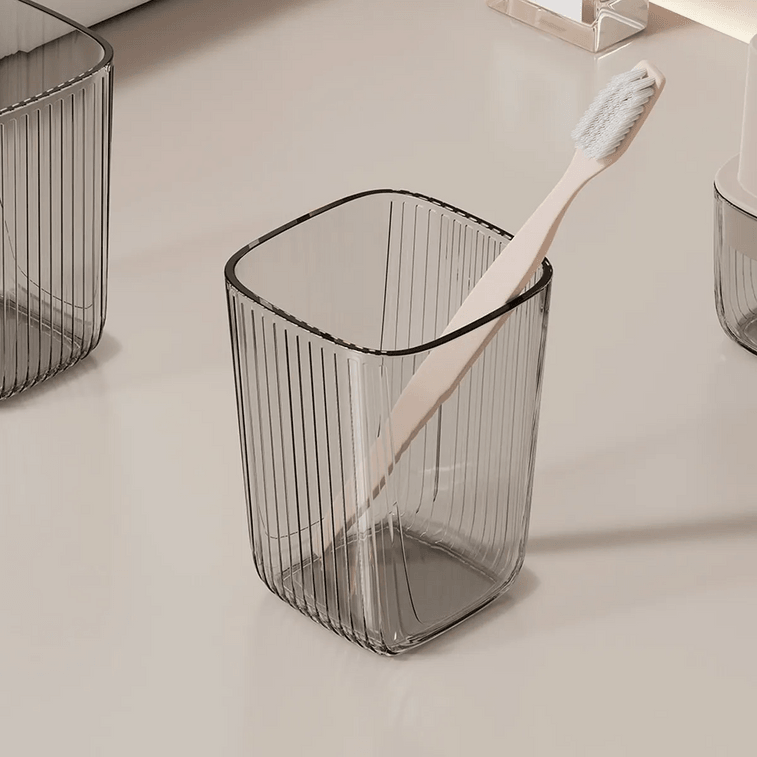 BDO 牙杯牙刷置物架 洗漱杯套装 电动牙刷架牙膏收纳架漱口杯子 透明黑/浅咖 5