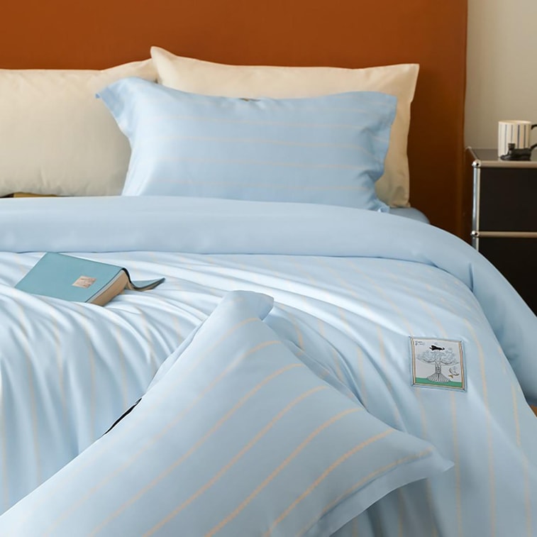Urban Beast Series, Panther Tencel Printed 4-Piece Bedding Set, 6-Foot Flat Sheet Style, Queen Size, Water Drop Blue 3