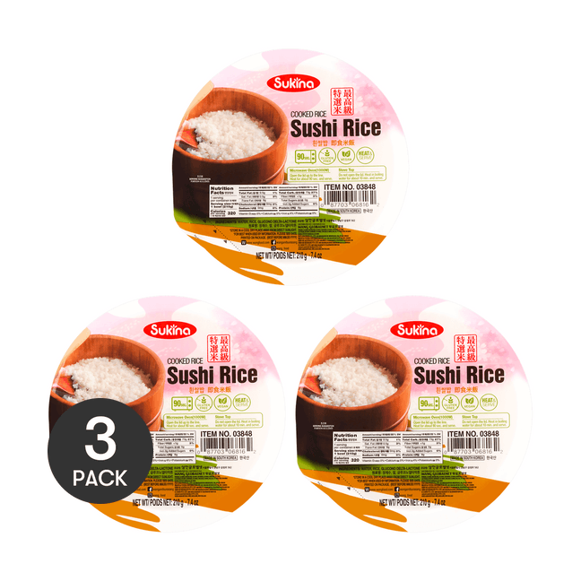 【Value Pack】Cooked Sushi Rice - Ready to Eat, 3 Packs* 7.4oz【Microwavable Rice】【Instant Rice】