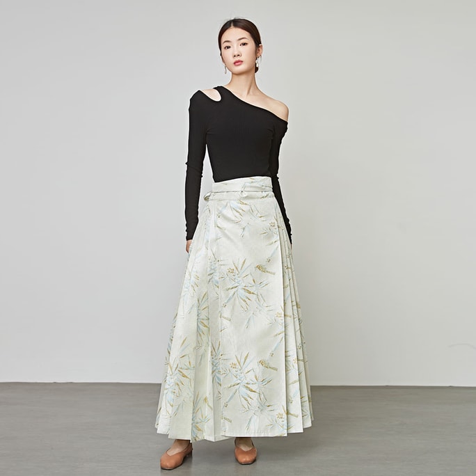 New Chinese Style Improved Horse Face Skirt Jacquard High Waisted Skirt Green Woven Gold Relief M