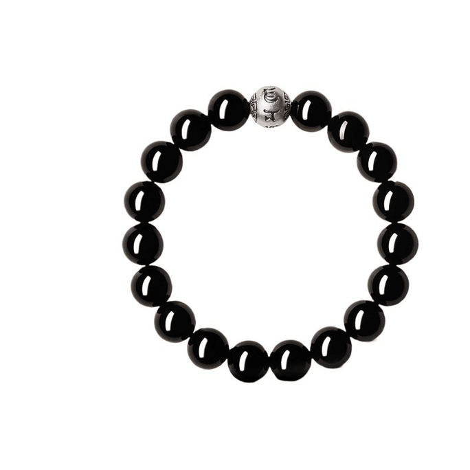 Putuo Mountain Obsidian Handstring Silver Proverbs Transport Bead Natural Black Gold Obsidian Bracelet 8mm