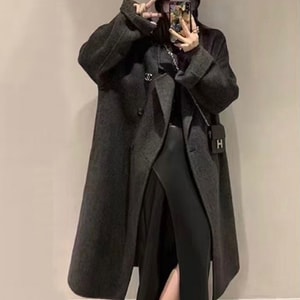 Double Breasted Loose Double-Sided Wool Coat Jacket Black S