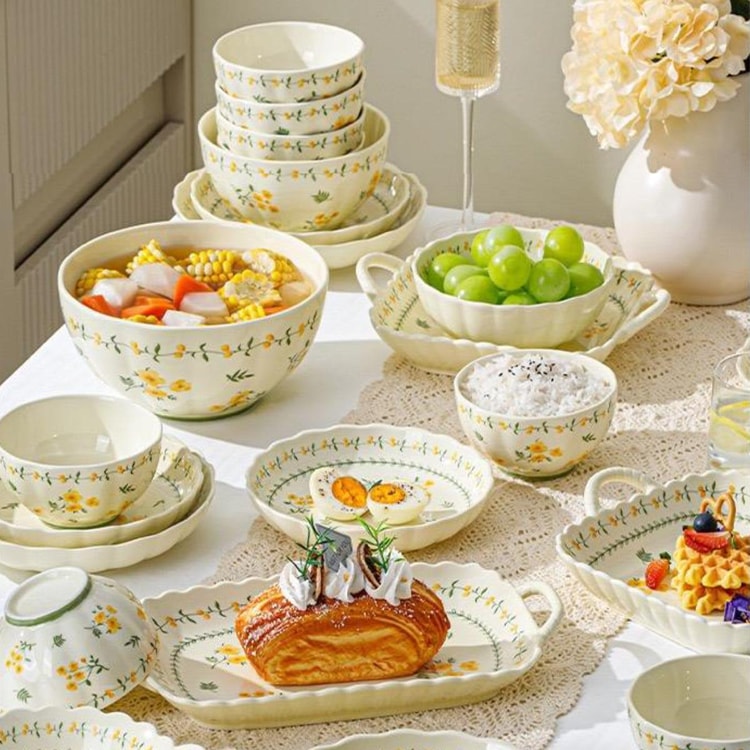 黄釉輪花6寸向付　　11客　　新品未使用 GOLDEN LION 日式田园风餐具黄釉春意萌11.4cm荷花碗12*12*6.1cm - 亚米