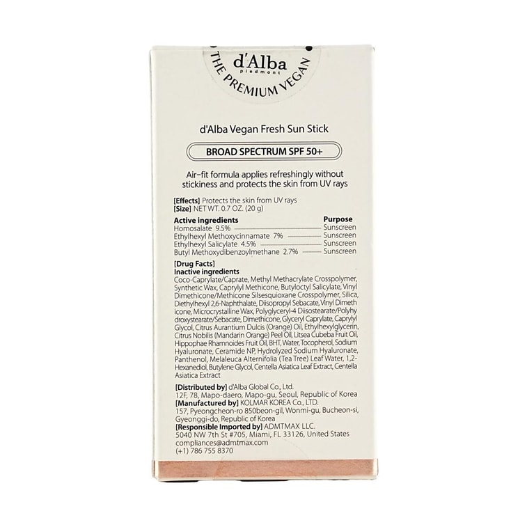 韩国D'ALBA黛尔珀 ​​纯素清爽防晒棒 SPF50+​ 20g 镇静舒缓 减油光 清爽不粘腻 敏感肌适用 5