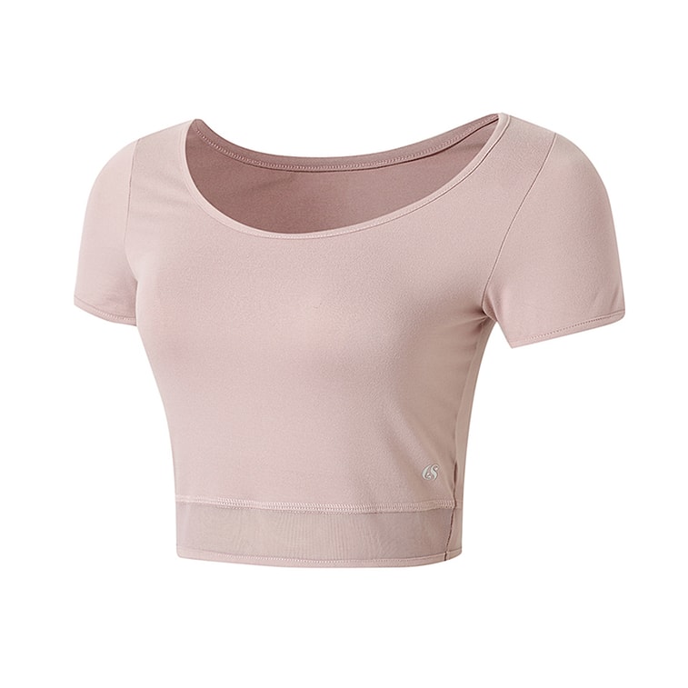 中国直邮 暴走的萝莉 速干休闲拼接运动短袖  跑步健身瑜伽T恤/淡紫粉#/XS 4