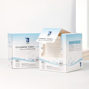 日本ITO艾特柔 盒装洗脸巾 一次性洁面巾 加厚加大绵柔巾 50抽 225mm × 250mm 干湿两用 敏感肌友好 0荧光剂