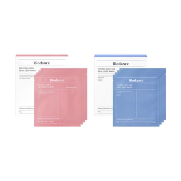 Bio-Collagen Real Deep Mask 4pcs + Hydro Cera-nol Real Deep Mask 4pcs Overnight Mask【OY's 1st, Multi-Effect Value Set】
