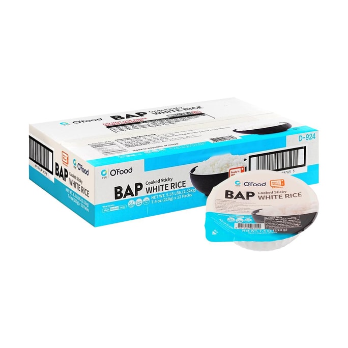 BAP Cooked Sticky White Rice , 7.4 oz *12【12 Pack】【Microwavable Rice】【Instant Rice】