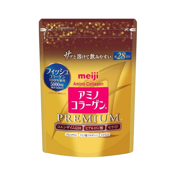 日本の明治 明治 肌のキメを整えるQ10コラーゲンパウダーと美と美容のためのヒアルロン酸を配合 ゴールドバージョン 袋196g 28日分