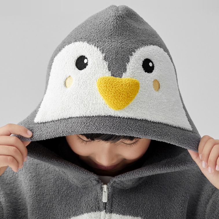 キッズ用ハーフフリースパジャマセット ラウンジウェア 520C グレーペンギン柄、51.2インチ 3