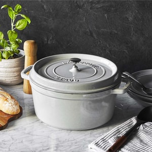 Round Dutch Oven, Enamel - coated Cast - iron with Double Ears, White Truffle,4QT