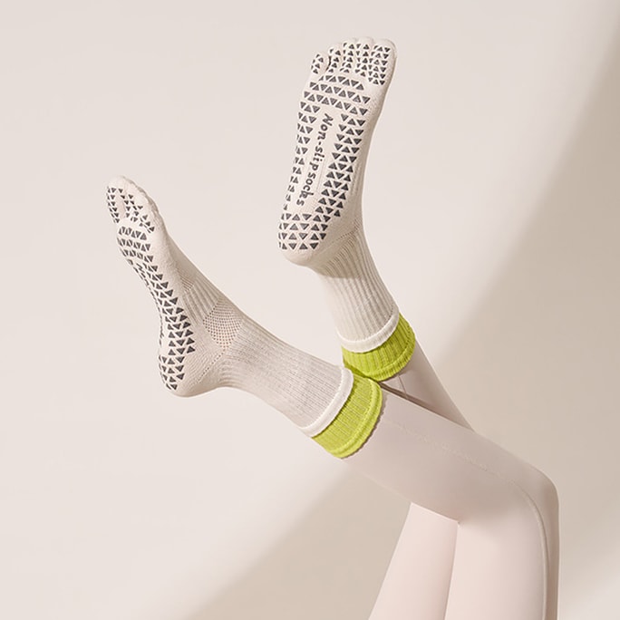 Mid-calf Pilates Non-slip Dotted Five-toe Socks Yoga Fitness Sports Socks White And Lemon Color Contrast F 1 pair