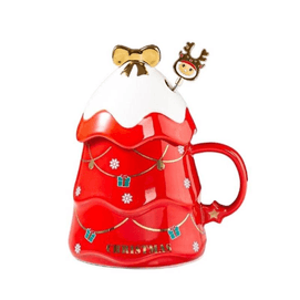 【中国直邮】 兔兔礼品 圣诞树陶瓷杯子马克杯红色圣诞树杯460ml*1个