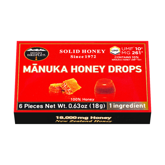 紐西蘭HONEY DROPLET 100%麥盧卡蜂蜜滴劑 潤喉糖含片 原味 18g【UMF10+ MG261+】