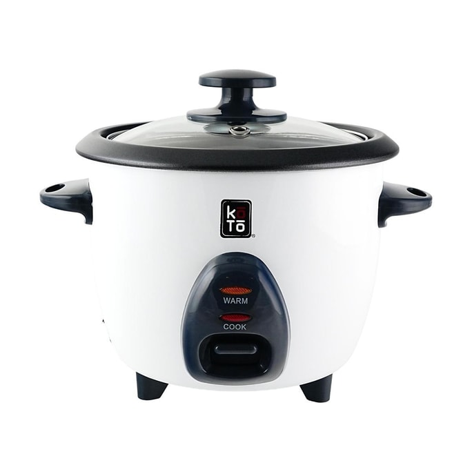 White Rice Cooker with Glass Lid 3 Cups Uncooked Rice Capacity