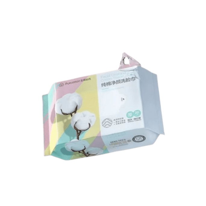 【中国直送】PURCOTTON 携帯用クレンジングコットンソフトタオル 洗顔タオル 厚手ネット 20枚入り 8パック【お得な8パック】