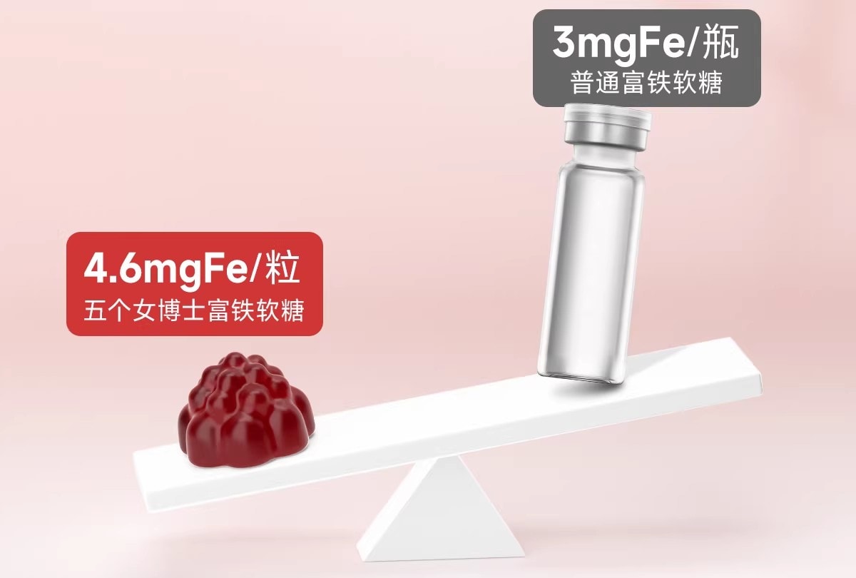 【中國直郵】 五個女博士 富鐵軟糖 補鐵元素女性氣血孕婦鐵劑口服 60粒/瓶