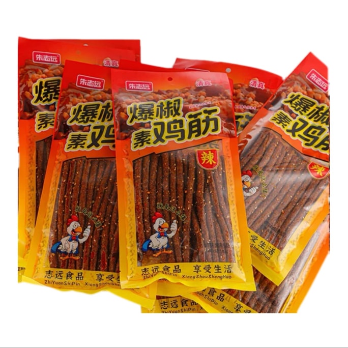 【中国直邮】 朱志远 爆椒素鸡筋辣条一根面筋辣棒90后怀旧零食校园辣片网红小吃180g