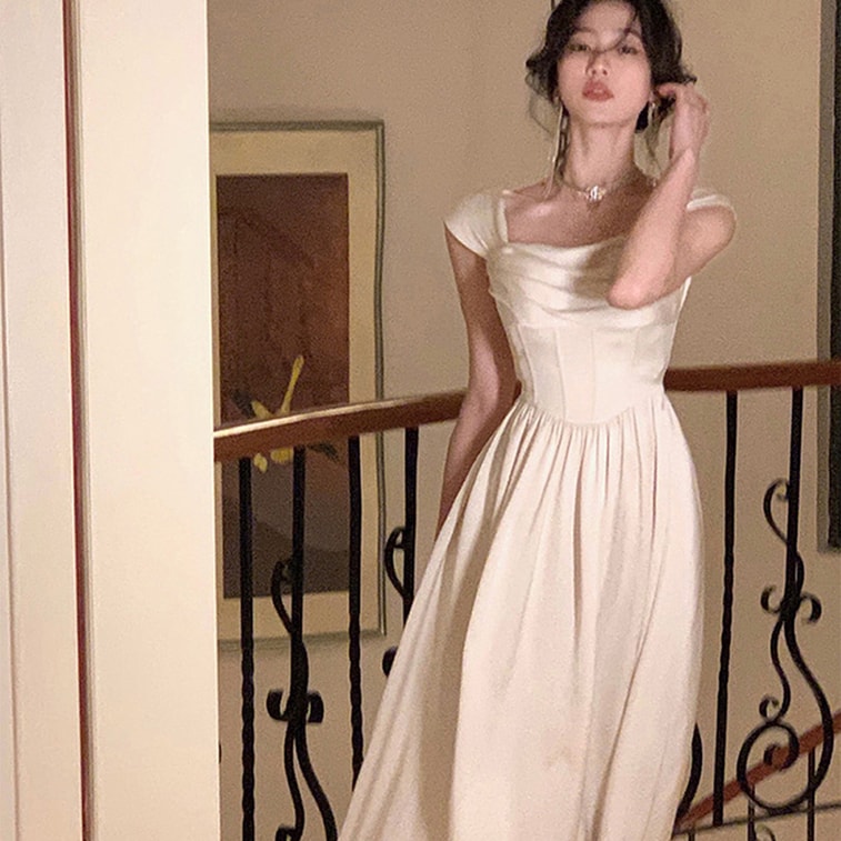 French Party White Gown High End Design Niche Strapless Dress Birthday Annual Dinner Elegant Dress Off White  M 6