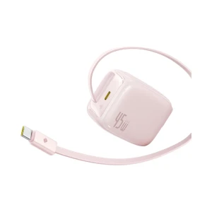 [홍콩 직배송] Baseus 45W 접이식 충전기 (유광 핑크 마감, USB-C 접이식 케이블 포함)