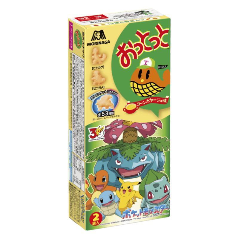 日本 MORINAGA 森永 森永 添加13種蔬菜 皮卡丘口袋妖怪圖案 玉米湯味小餅乾 48g(2小袋)