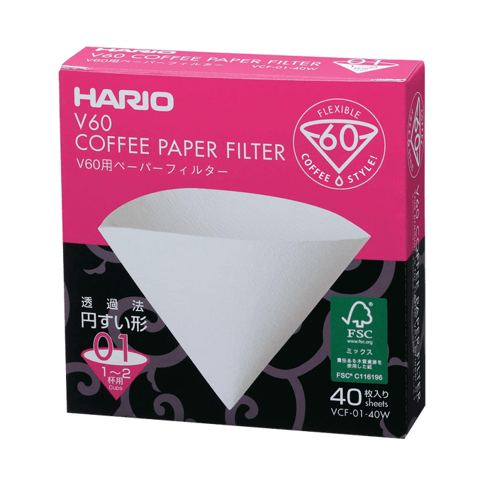 Conical Coffee Filter Paper V60 01W 40 Sheets