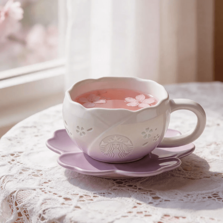 CN STARBUCKS Sakura Series Linglong Porcelain Mug & Saucer Set